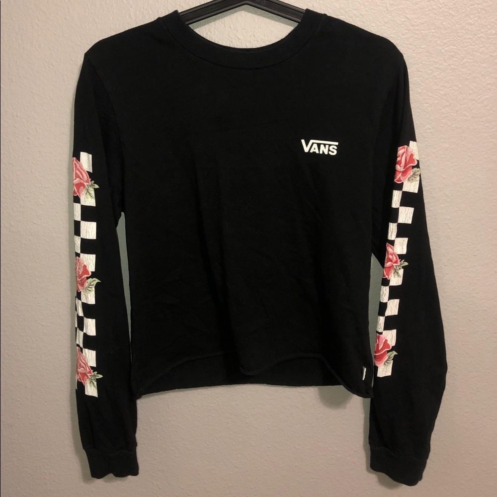 Black vans pink rose checkered cropped long sleeve